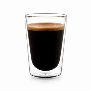JT-D110 300ml transparent double wall coffee glass with tapered inner bowl and wide circular rim