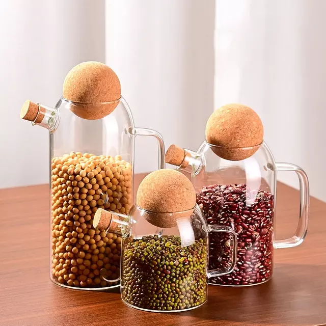 Glass Storage Jar with Cork Lid for Kitchen Grain and Food Storage