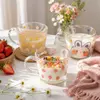 Jiateng cartoon glass mug with handle for milk coffee tea and daily drinks