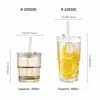 Model 22920C 480ml tall ribbed glass cup with lid and straw measuring 82.3mm diameter
