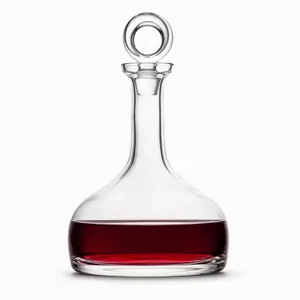 275mm round base red wine decanter with long narrow neck and decorative glass stopper