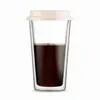 450ml transparent double wall borosilicate glass coffee cup with cream silicone lid and tapered body