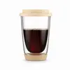 250ml transparent double wall borosilicate glass coffee cup with cream silicone lid and matching protective base