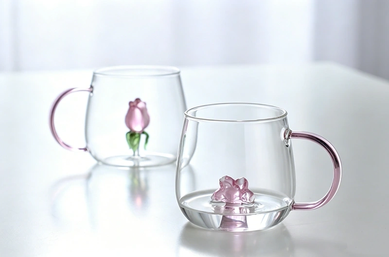 Handmade Flower Glass Mug: Artistic Drinkware for Tea, Coffee and Gifts