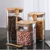 Jiateng glass coffee bean storage jar with bamboo spoon and airtight wooden lid