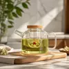 Jiateng glass tea infuser teapot with transparent body and bamboo lid for loose leaf tea brewing
