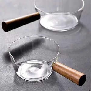 Heat Resistant Glass Cooking Pan with Wooden Handle for Kitchen Cooking