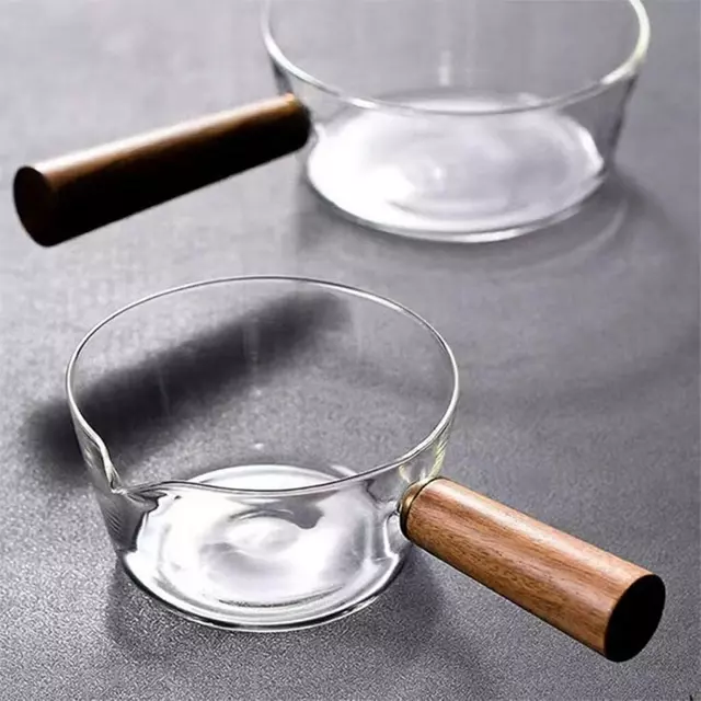 Heat Resistant Glass Cooking Pan with Wooden Handle for Kitchen Cooking