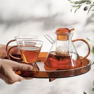 Glass Teapot Set with Infuser and Tea Cups for Loose Leaf Tea Brewing