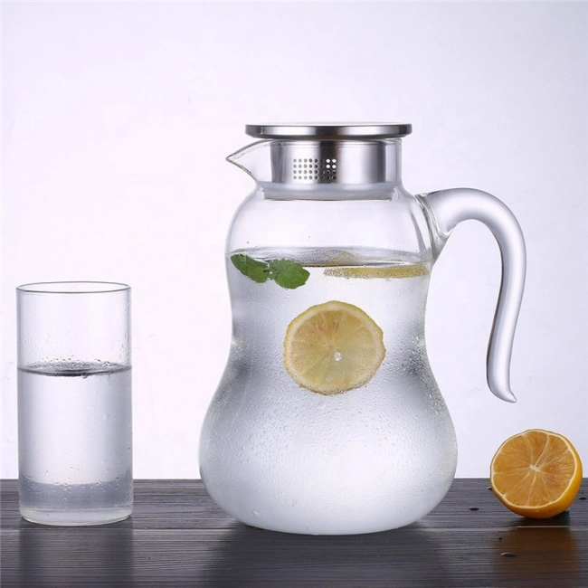  jiateng eco-friendly dishwasher safe glass pitcher with stainless steel infuser lid