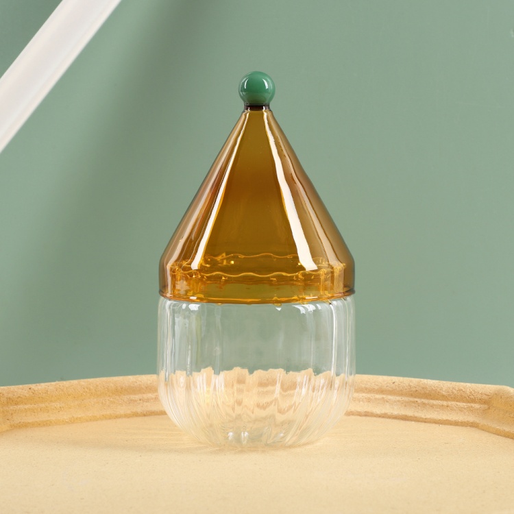 Whimsical gnome-inspired glass cup with hat lid by Jiateng, great for birthdays, holidays, and housewarming gifts