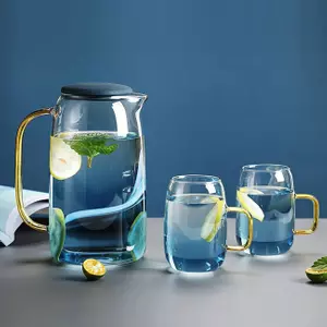 Jiateng borosilicate glass water pitcher set with matching drinking cups