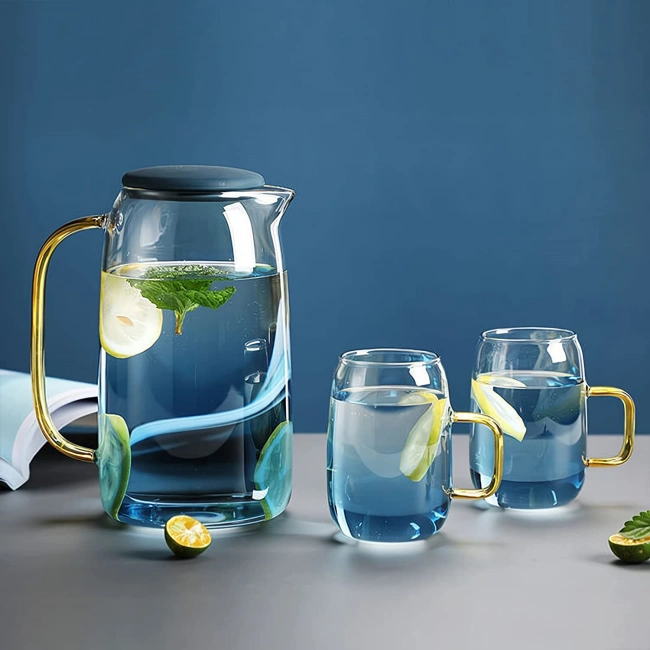 Jiateng borosilicate glass water pitcher set with matching drinking cups