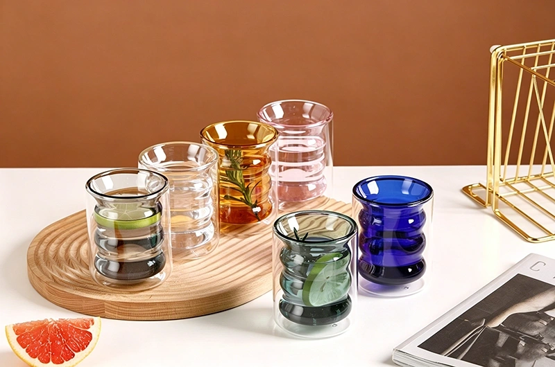 Colored Ribbed Glass Tumblers: Modern Minimalist Drinkware for Home and Café
