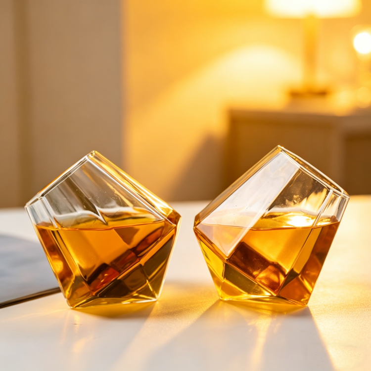 Jiateng modern tilted whiskey glass, elegant design for whiskey lovers, perfect for entertaining guests or gifting