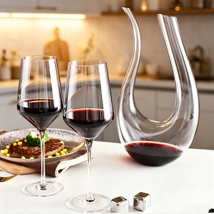 Jiateng elegant wine decanter with matching glasses, designed to aerate and serve wine perfectly, modern and functional