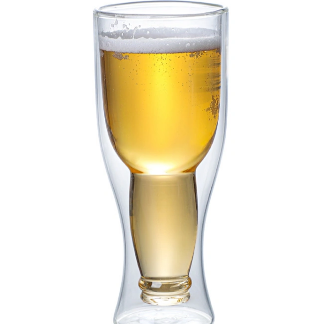 jiateng funny upside down beer bottle glass set, double wall insulated beer mug, unique craft beer glass for party and home bar