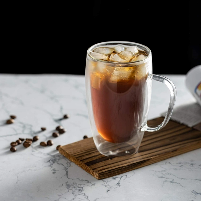 Jiateng insulated glass cup, heat-resistant and stylish, ideal for daily coffee, tea, or iced drinks, modern design for any table