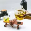 Creative wooden ship-style stand with luxury whiskey decanter and glasses