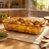 Decorative amber fluted rectangular glass baking dish for wholesale kitchenware importers, distributors, retailers and hospitality buyers.