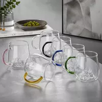 Jiateng mountain glass cup with 3D mountain design and colorful handle