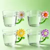 Flower handle glass cup with colorful floral design for water and tea