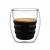 300ml transparent double wall coffee glass with horizontal ripple inner chamber and rounded outer body
