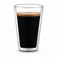400ml clear double wall glass coffee cup with wide rim and tapered transparent body