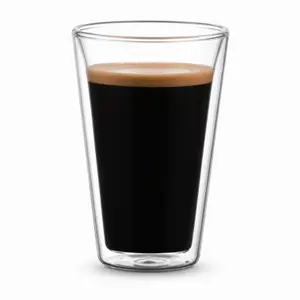 400ml clear double wall glass coffee cup with wide rim and tapered transparent body