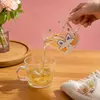 Jiateng strawberry glass cup with cute decorative pattern and clear glass handle