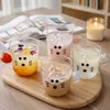 Cute cat face printed glass cup for milk and juice