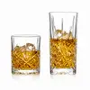 Clear 320ml and 350ml geometric pattern whiskey glasses in short and tall designs