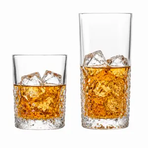 Clear 320ml and 355ml diamond pattern drinking glasses in short and tall formats