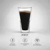 JT-D117 double wall glass coffee cup measuring 150mm in height and 85mm in diameter