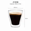 Transparent double wall coffee glass featuring an 85mm diameter opening and tapered body