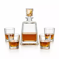 Square whiskey decanter set with four old fashioned whiskey glasses