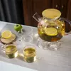 Transparent glass tea pot designed for green tea, black tea, herbal tea, and fruit tea