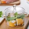 Modern transparent glass stock pot with side handles for home kitchens and restaurants