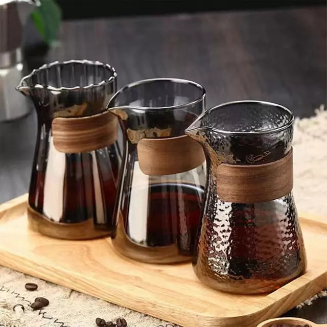 Handcrafted Borosilicate Glass Pour Over Coffee Server with Wooden Collar