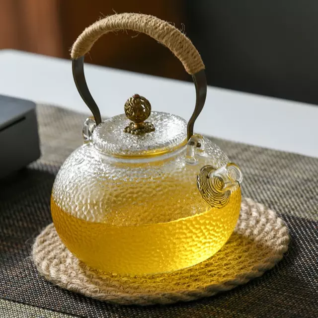 Jiateng hammered borosilicate glass teapot with rope handle