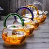 Elegant heat resistant glass teapot with colorful handle for loose leaf tea brewing