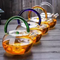 Elegant heat resistant glass teapot with colorful handle for loose leaf tea brewing