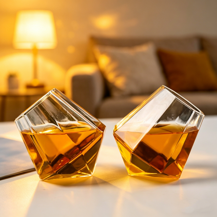 Jiateng angled whiskey glass, stylish and elegant, perfect for serving whiskey, bourbon, or scotch, modern barware for home or gifting