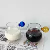 jiateng blue ball handle glass cup, cute transparent coffee mug for milk