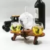 Jiateng sailing ship glass whiskey decanter set with wooden display stand