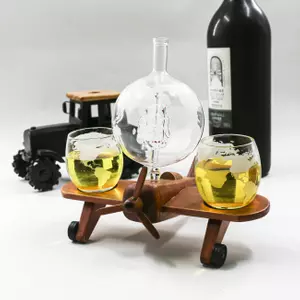 Jiateng sailing ship glass whiskey decanter set with wooden display stand