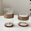 Handmade glass cup with 3D mountain design and wooden grip, ideal as a gift for birthdays, housewarming, or holidays