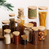 Jiateng clear glass storage jar with bamboo lid, perfect for storing grains, pasta, spices, coffee, or nuts, stylish and practical