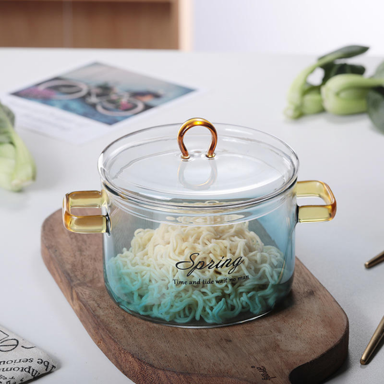 Jiateng clear glass cooking pot with lid, perfect for soups, noodles, or stews, heat-resistant and stylish for modern kitchens