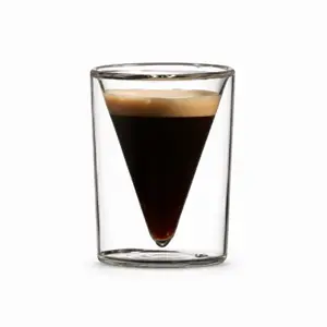 65ml transparent double wall espresso glass with inverted conical inner chamber and cylindrical outer body